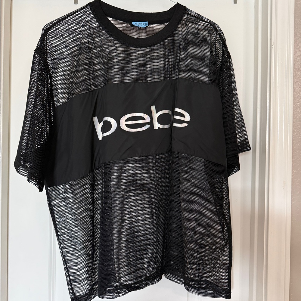 Bebe Black Mesh Short Sleeve Tee